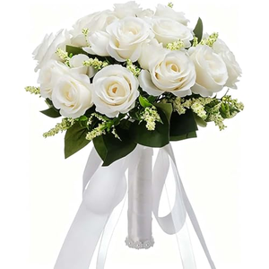 Rosas Artificiales Blancas Personalizadas, Decoración de Boda, Ramos de Novia para Novia y Damas de Honor - Product Image 1