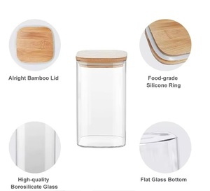 Cucina a tenuta stagna barattoli quadrati in vetro borosilicato con coperchio e coperture in bambù capacità 0.5-1L - Product Image 5