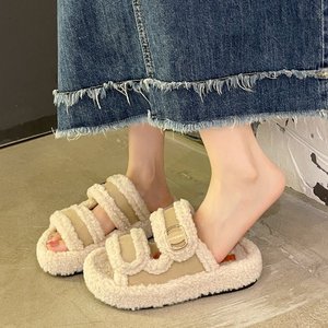 Pantuflas de Moda <span class=keywords><strong>para</strong></span> Mujer, con Punta Abierta, Ajustables, con Suela Gruesa de Felpa, <span class=keywords><strong>para</strong></span> Invierno, Interior y Exterior - Product Image 5