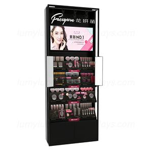 แท่นโชว์เครื่องสำอางแบบมืออาชีพ พร้อมกระจก ไฟสปอตไลท์ปรับได้ และไฟ LED เติมแสง + ตู้เก็บของไม้สำหรับเครื่องสำอาง - Product Image 2