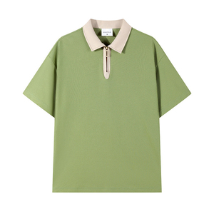 Polo de hombre de algodón de 230 g con media cremallera, novedad de primavera, marca de moda, holgado, con contraste de color, manga corta, para parejas - Product Image 1