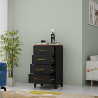 Table de chevet noire armoire de chevet en acier-bois avec 4 tiroirs commode moderne salon en métal haute commode pour chambre à coucher