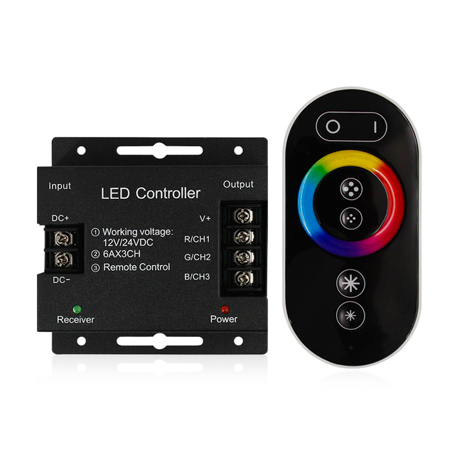 Direct Factory DC12V 24V 3CH 216W Easy Installation Wireless RF LED Strip Light Touch Remote RGB LED Controller