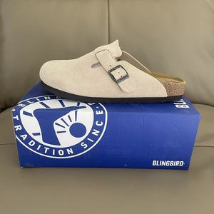 BLINGBIRD Mules Premium in Pelle Scamosciata Kaki, Zoccoli Ortopedici Morbidi e Traspiranti, <span class=keywords><strong>Scarpe</strong></span> Casual Slip-on per Primavera Estate - Product Image 1