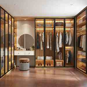 Diseño de Muebles para el Hogar, Armario Empotrado de Madera, Vestidor de Lujo Modular Personalizado con Puerta de Vidrio e Iluminación - Product Image 1