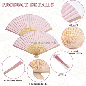 Rose Imité Soie Tissu Bambou De Poche Plié Ventilateur Faveurs De Fête De Mariage Baby Shower Cadeaux Avec Sacs-cadeaux - Product Image 2