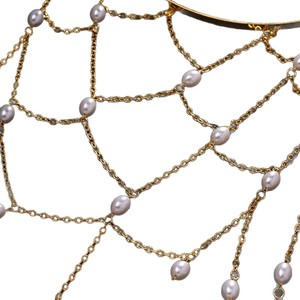 Chaîne de tête en <span class=keywords><strong>filet</strong></span> doré avec perles - Chaîne de cheveux bohème à pampilles avec perles d'imitation, coiffe en maille pour femme, idéale pour festivals et mariages - Product Image 5