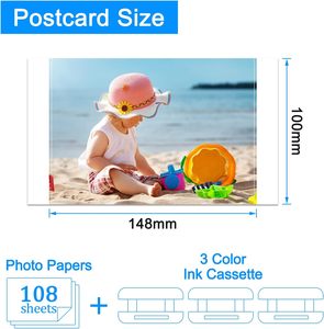 Compatible avec l'<span class=keywords><strong>imprimante</strong></span> photo compacte SELPHY CP, lot de 3 papiers encreurs PT-108IN/PT108, 108 feuilles 4x6 brillantes - Product Image 3