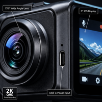 Caméra embarquée double 2K QHD avant 1080P arrière avec écran 3 pouces, WiFi, GPS, enregistreur de conduite, vision nocturne, personnalisable OEM