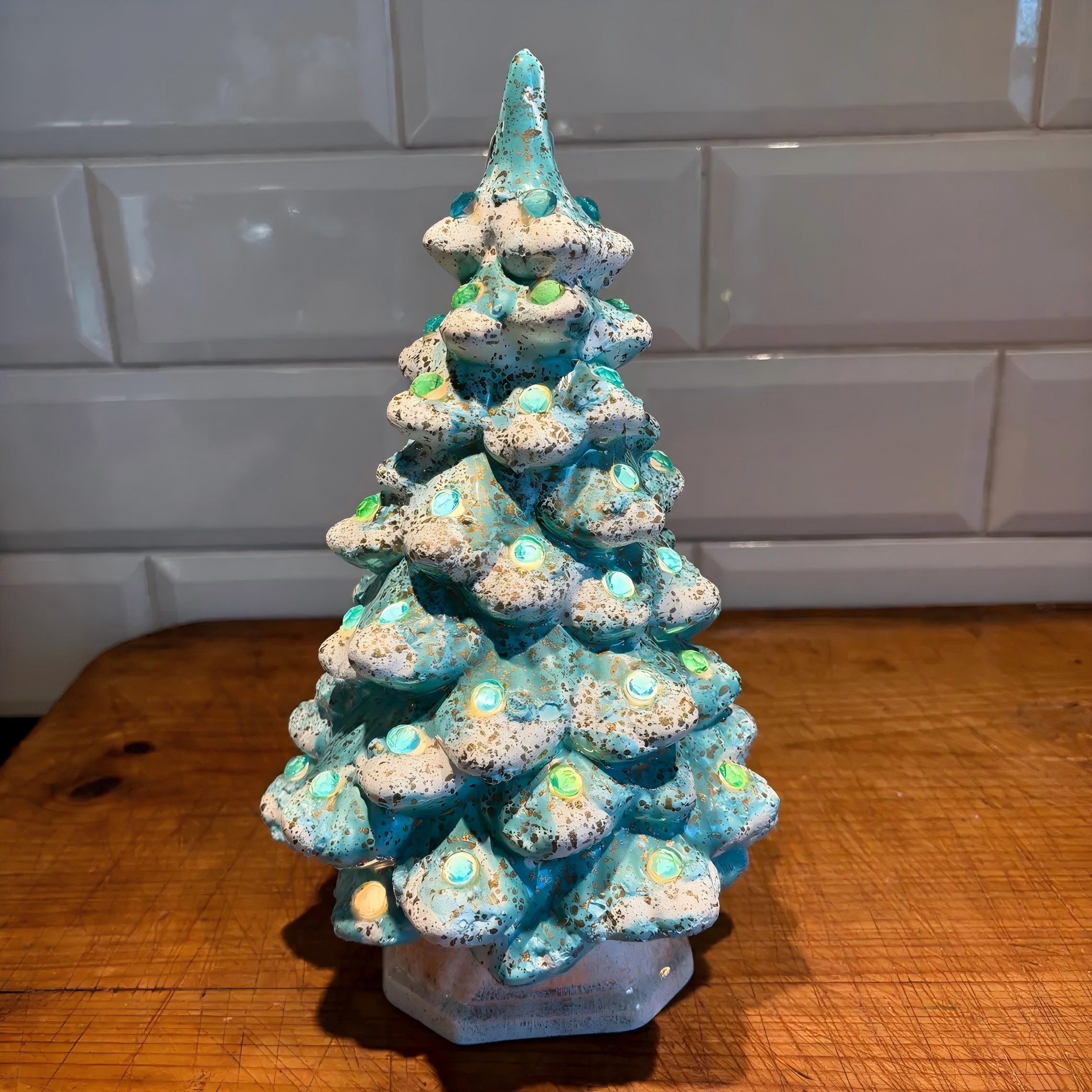 Lumière De Noël Céramique - Cône Bleu Plastifié - 24" - Décor De Fête