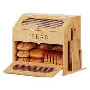 Caja de almacenamiento de bambú de doble capa, organizador de cocina de 33cm x 24cm con asa para pan, especias y tazas - Product Image 4