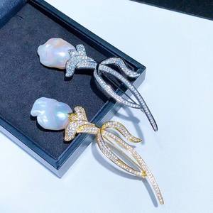 Broche de Perlas de Agua Dulce Naturales Barrocas Tulipán, 15-16mm, Aurora, Joyería Exquisita y Moderna para el Pecho, Superventas Anuales - Product Image 3