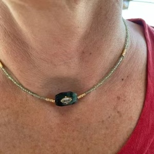 Collana con Ciondolo Occhio del Diavolo in Pietra Naturale con Intarsio in Zircone, Collana Girocollo Artigianale con Gemme Multicolore per Donne - Product Image 4
