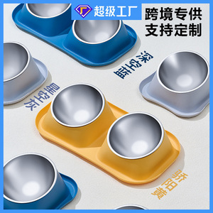 Bols doubles en acier inoxydable pour chats, design ovale antidérapant, grande capacité, ensemble d'alimentation pour animaux de compagnie - Product Image 5