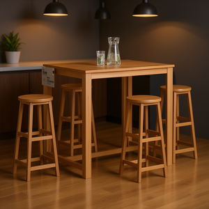 Ensemble de table de bar en bois d'acacia avec 4 tabourets, design rectangulaire rustique et moderne pour bar à domicile ou usage commercial - Product Image 2