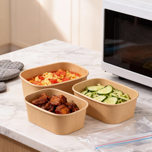Conteneur alimentaire rectangulaire en papier kraft jetable, écologique et biodégradable, pour emporter, bol en papier rectangulaire - Product Image 1