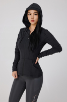Ensemble solide de yoga de remise en forme logo personnalisé vêtements de sport veste trou décoration grande taille élastique serré court veste de loisirs pour les femmes