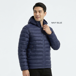 Blouson matelassé à capuche bleu marine pour homme, fermeture éclair, coupe-vent, manteau d'hiver décontracté, coupe ajustée, extérieur en polyester, longueur standard 2026 - Product Image 1