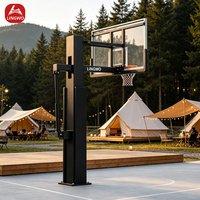 Support de panier de basket encastré au sol avec réglage de la hauteur, système de cadre en acier et panier détachable professionnel, pour intérieur et extérieur