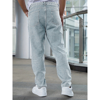 Jean en denim stretch gris clair délavé pour homme, coupe droite ample, effet empilé, avec détail de couture latérale, style streetwear, vente en gros