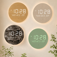 Horloge murale intelligente avec alarme, affichage LED numérique moderne, date, rétroéclairage, grand écran LED, horloge murale en bois avec télécommande