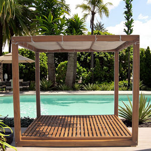Pavillon de jardin moderne en bois massif durable avec coussins imperméables en teck, résistant au soleil et à la corrosion, lit de repos de piscine avec auvent - Product Image 6