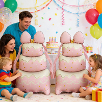 Ballon géant en aluminium en forme de gâteau d'anniversaire 3D avec nœud pour décoration de fête esthétique Coquette