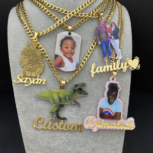 Nouveau personnalisé givré <span class=keywords><strong>Portrait</strong></span> Photo nom collier <span class=keywords><strong>dessin</strong></span> animé photo collier enfants nom plaque Alphabet bricolage pendentif collier - Product Image 3