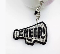 Bling Crystal Rhinestone Diamond Trompeta Llavero Cheerleader Squad Team Superfan Popcorn Cheer Megáfono Borla Gato Patrón
