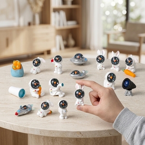 Lot de figurines miniatures en résine 3D mignonnes (lapin spatial, astronaute, fusée, OVNI, télescope) pour jardin féerique, maison de poupée et décoration de cupcakes DIY - Product Image 1