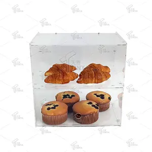 थोक फैक्टरी मूल्य 2 परतें ब्रेड केक डिस्प्ले बॉक्स ऐक्रेलिक फूड डिस्प्ले केस
