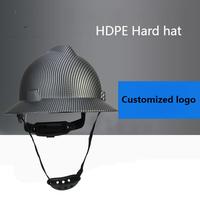 Casque de sécurité en HDPE à large bord avec logo personnalisé, finition noire mate, certifié ANSI Z89.1, 6 points de suspension pour chantier