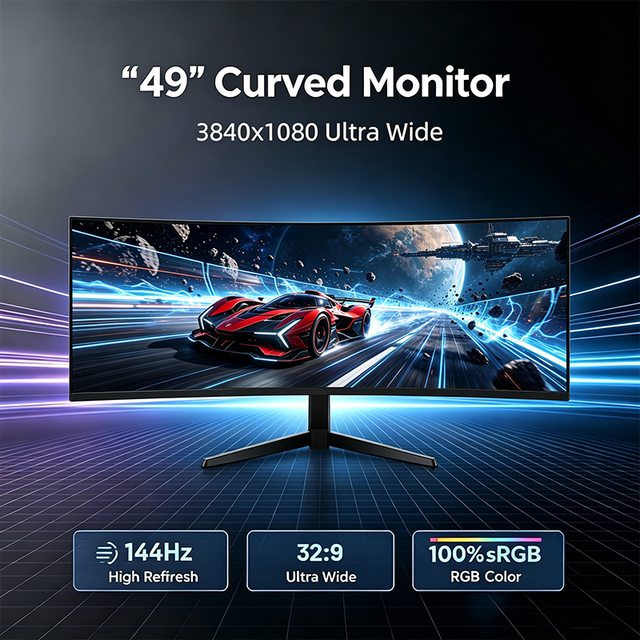 49" 32:9 Curved Ultrawide Gaming Monitor 3840*1080 144Hz Refresh Rate 300cd/m² Low Blue Light PC Gaming Display Monitor
