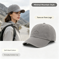 Casquette de baseball en coton délavé gris à six panneaux avec broderie ton sur ton et logo personnalisé pour la marche et les trajets urbains