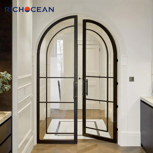 Puerta Interior de Estilo Retro Vintage Arqueada RICHOCEAN, Puerta Francesa de Aluminio con Vidrio Acanalado, Puertas Dobles Abatibles - Product Image 4