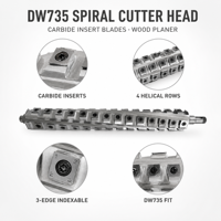 LIVTER DW735 Tête de coupe en spirale pour raboteuse à bois avec lames en carbure pour l'application du bois