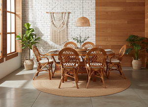 ชุดโต๊ะรับประทานอาหารหวายสไตล์จาวาแบบดั้งเดิม โต๊ะยาว สำหรับบ้าน โรงแรม วิลล่า - Product Image 4