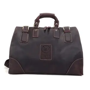Tiding Custom Logo Vintage Weekender Spend The Night Duffle Bag Mens Crazy Horse Leather Travel Bag Cowhide Leather Duffle Bag
