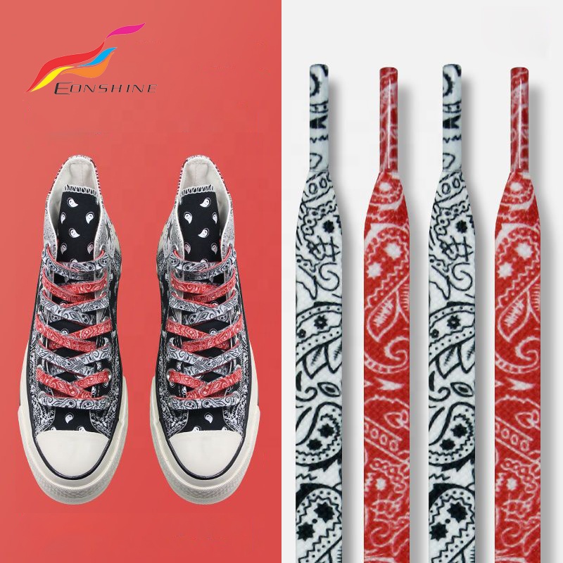 Flat Double Layer Shoelace 8mm Width Polyester Flower Shoe Strings Paisley Shoelaces for Shoe