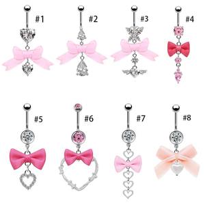 गैबी न्यू पिंक कस्टम सर्जिकल स्टेनलेस स्टील बेली बटन रिंग थोक थोक नाभि भेदी ओम्ब्लिगो आभूषण धनुष के साथ - Product Image 3