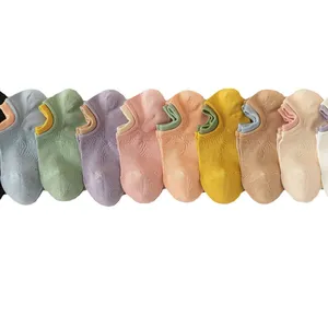 Multi-colorido malha respirável baixo corte invisível malha barco meias antiderrapante silicone meias mulheres algodão tornozelo meias no-show