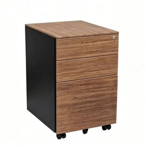 Meuble de rangement mobile à 3 tiroirs en acier, finition noyer, pour bureau, maison ou école - Product Image 1