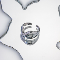 Bagues ouvertes élégantes en acier inoxydable couleur argent, motif vague irrégulière, bijoux au design de niche, bagues géométriques minimalistes pour femmes