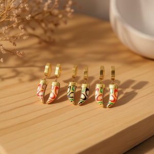 Orecchini Rettangolari Dipinti 12 Pezzi in Acciaio Inossidabile Fatti a Mano Orecchini Pendenti alla Moda - Product Image 3