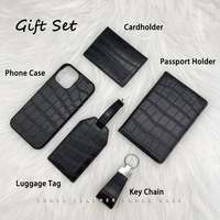 Set Hadiah Buaya Bisnis Gantungan Kunci Kulit Buaya Dompet Pemegang Kartu Cuero Buaya