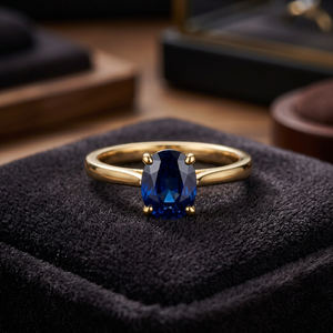 Bague tendance en argent sterling 925 plaqué or avec saphir bleu ovale serti de griffes, cadeau idéal pour un anniversaire de mariage pour femme - Product Image 2