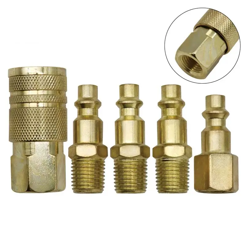 5Pcs 1/4" Quick Coupler Set Solid Air Hose Plug Pins Rotate Air Hose Line End Connector Fittings For Compress Pneumatic Parts