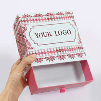 Boîtes cadeaux personnalisées de Noël, couleur rose, laminage mat coloré, doublure en éponge, boîtes rigides à glissière, emballage de luxe avec tiroir coulissant