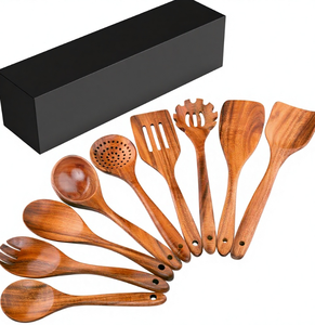 Juego de Utensilios de Cocina <span class=keywords><strong>Zulay</strong></span> de 9 Piezas de Madera de Teca con Acabado Liso, Antiadherente y Agarre Cómodo - Juego de Regalo en Caja - Product Image 4