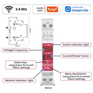 Interruptor Automático Inteligente Wi-Fi de Doble Polo TONGOU TOVMT L-L/N 16A 2 Polos para Aplicación Doméstica Tuya Smart Life - Product Image 5